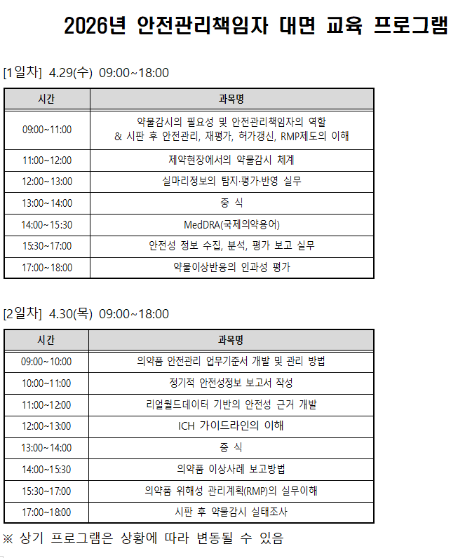 약사회, 내달 29~30일 안전관리책임자 대면 교육