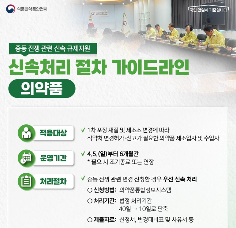 식약처, 의약품 포장재 허가변경 신속심사 5일 즉시 시행