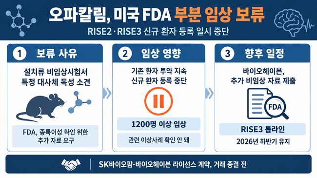 SK바이오팜 도입 추진 오파칼림, 미국 FDA 부분 임상 보류