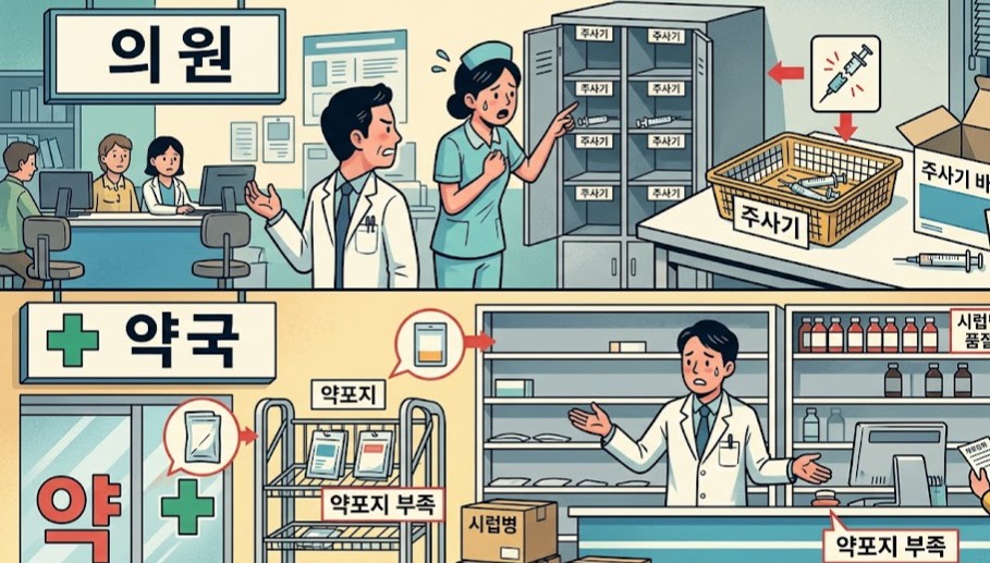 소모품에 식염수·증류수도 부족…의원, 제품 구하러 약국행